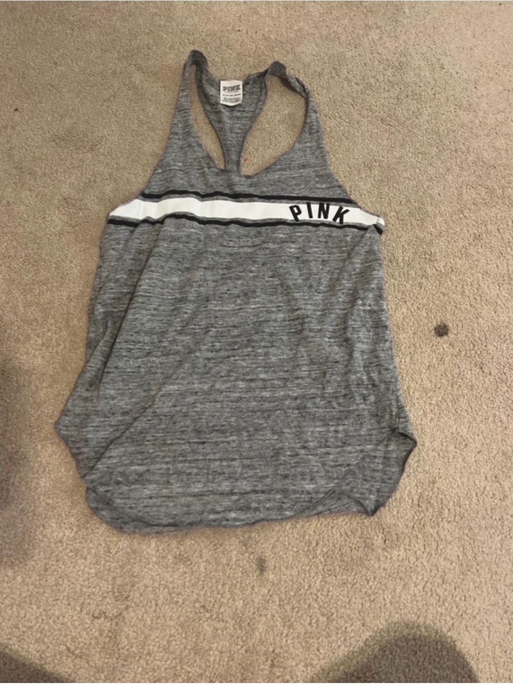 PINK Victoria's Secret Gray Tank with White Stripe and Black Logo